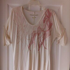 Calvin Klein Jeans Woman's T-shirt Size M Short-sleeve Embroidered Semi-sheer